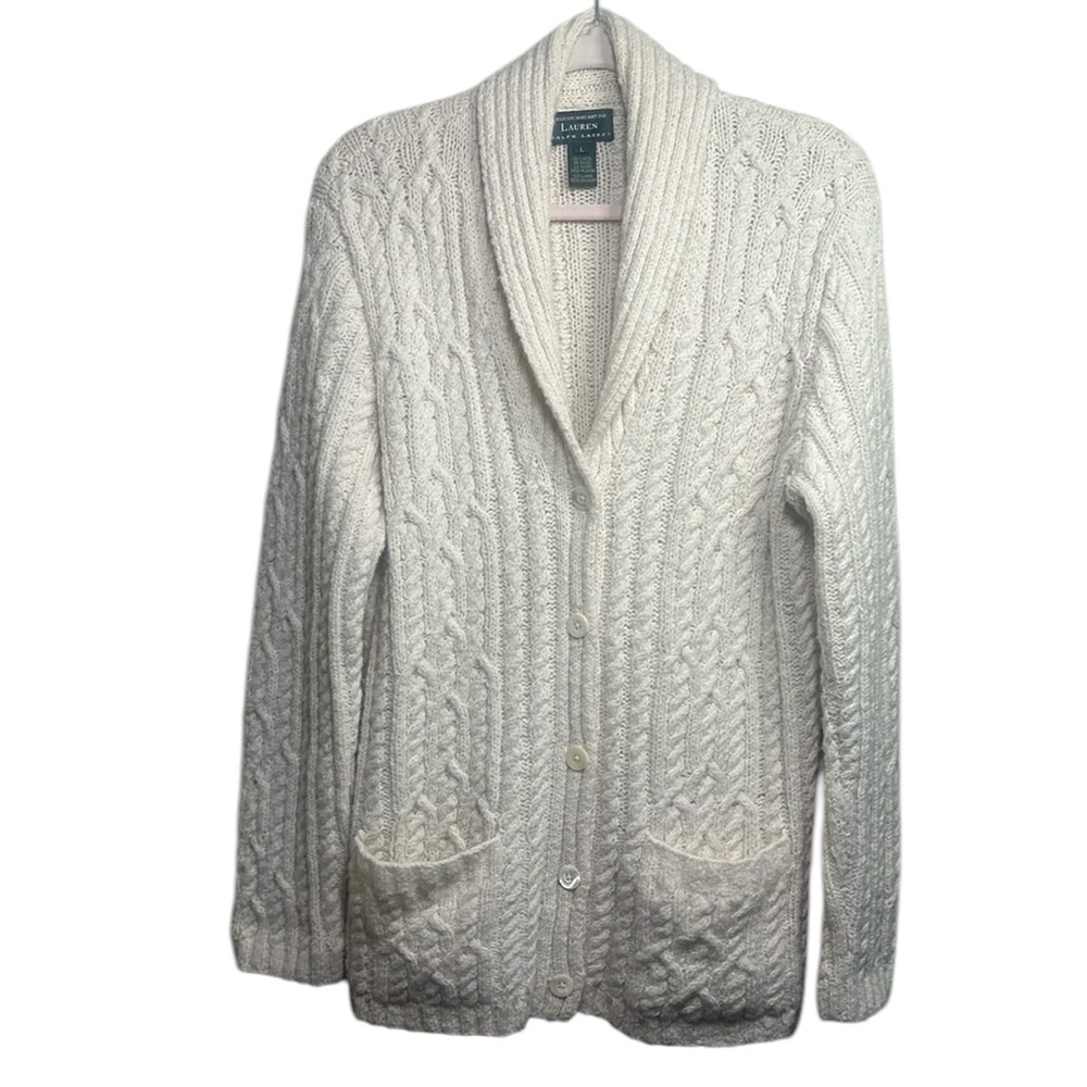 Vintage Ralph Lauren Fisherman Wool Cardigan Chunky Coastal Grandma Preppy - Picture 4 of 7